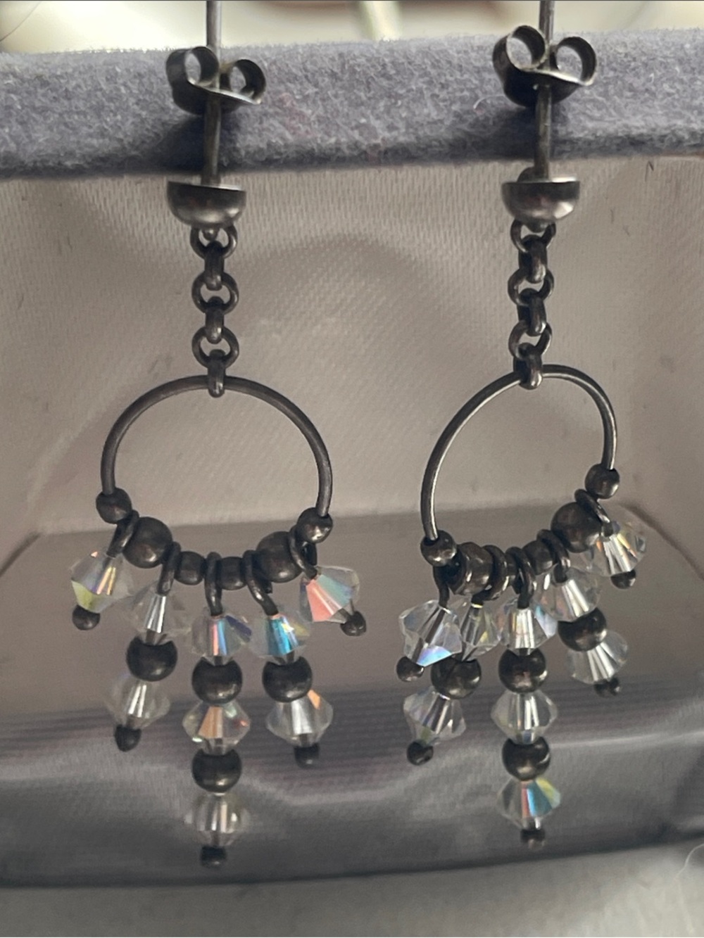 Vintage Handmade Crystal & Sterling Dangle Earring Set Pierced